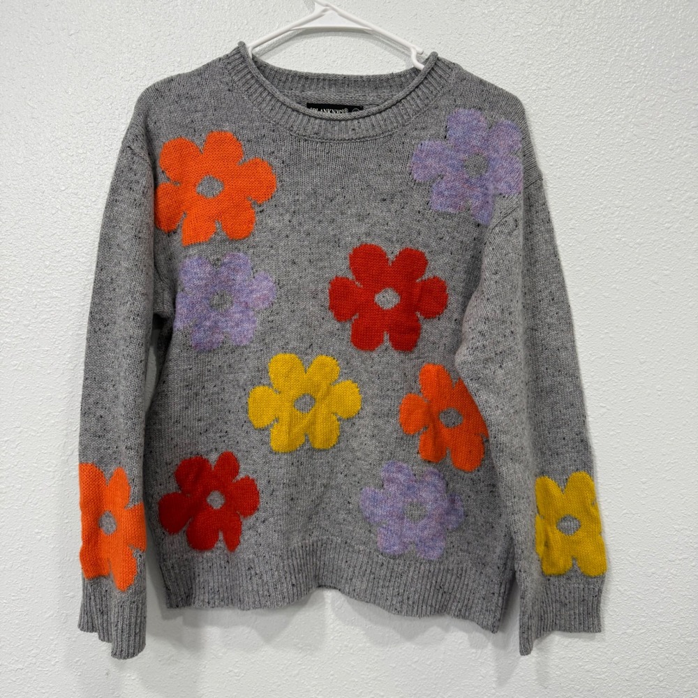 BlankNYC Womens Grey Floral Intarsia Crewneck Sweater XS 11JP4539NOK